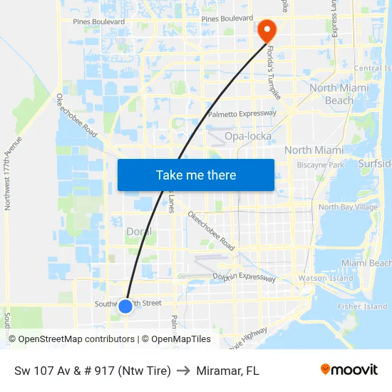 Sw 107 Av & # 917 (Ntw Tire) to Miramar, FL map