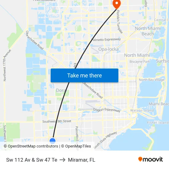 Sw 112 Av & Sw 47 Te to Miramar, FL map