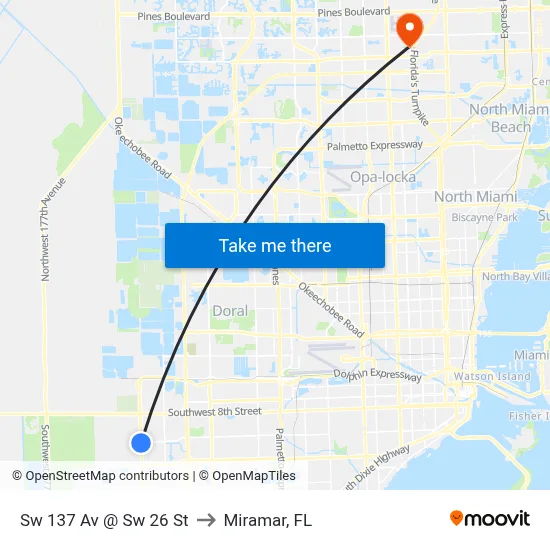 Sw 137 Av @ Sw 26 St to Miramar, FL map
