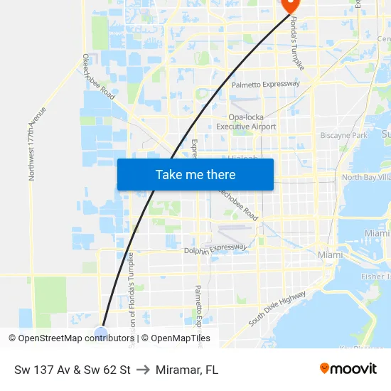Sw 137 Av & Sw 62 St to Miramar, FL map
