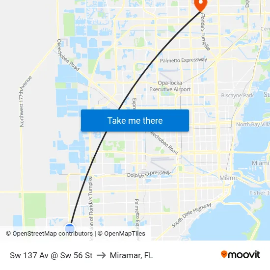 Sw 137 Av @ Sw 56 St to Miramar, FL map