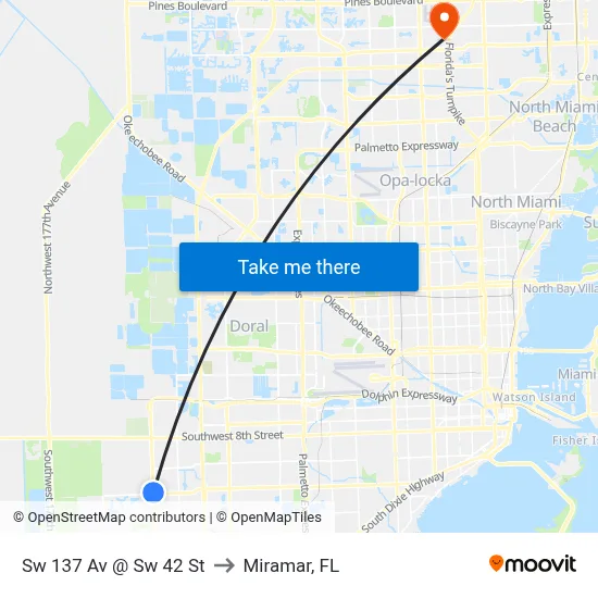 Sw 137 Av @ Sw 42 St to Miramar, FL map