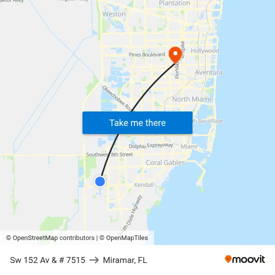 Sw 152 Av & # 7515 to Miramar, FL map