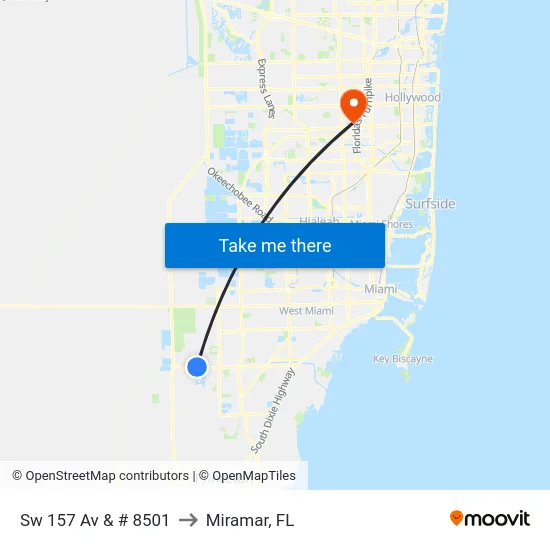 Sw 157 Av & # 8501 to Miramar, FL map