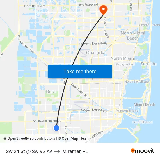 Sw 24 St @ Sw 92 Av to Miramar, FL map