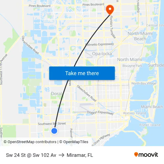Sw 24 St @ Sw 102 Av to Miramar, FL map