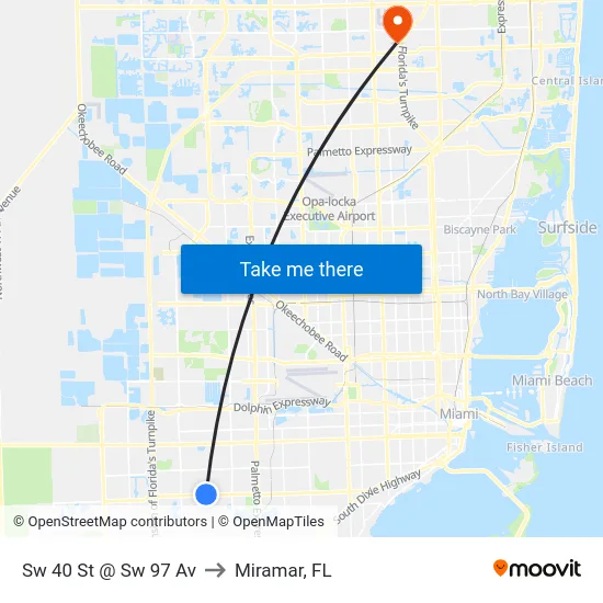 Sw 40 St @ Sw 97 Av to Miramar, FL map