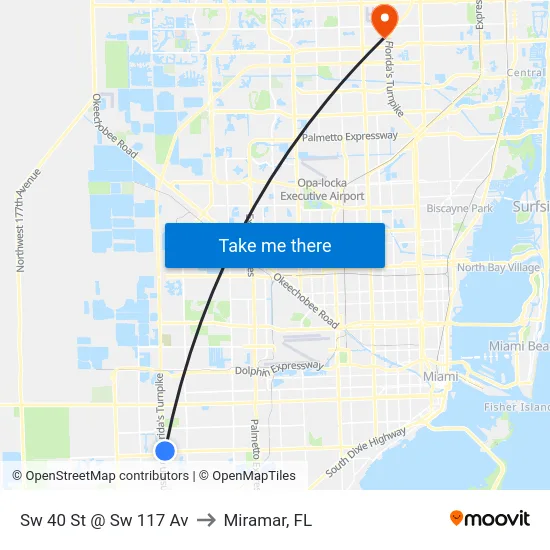 Sw 40 St @ Sw 117 Av to Miramar, FL map