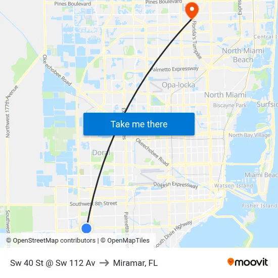 Sw 40 St @ Sw 112 Av to Miramar, FL map