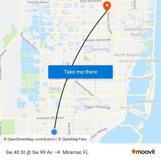 Sw 40 St @ Sw 99 Av to Miramar, FL map