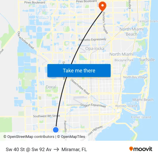 Sw 40 St @ Sw 92 Av to Miramar, FL map