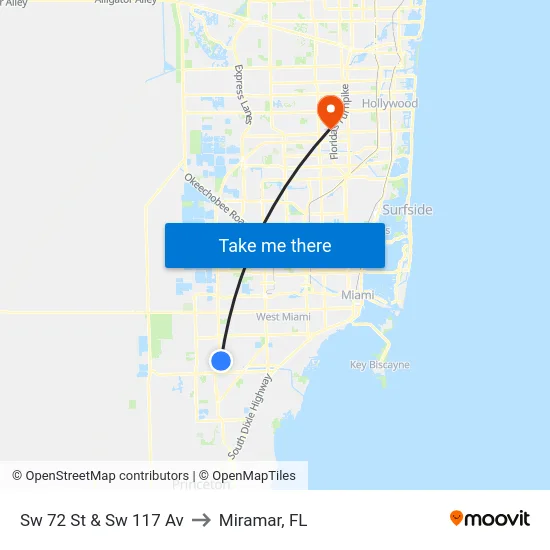 Sw 72 St & Sw 117 Av to Miramar, FL map
