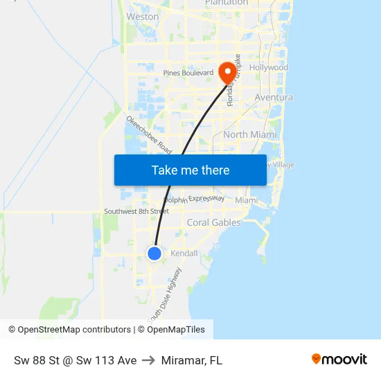 Sw 88 St @ Sw 113 Ave to Miramar, FL map