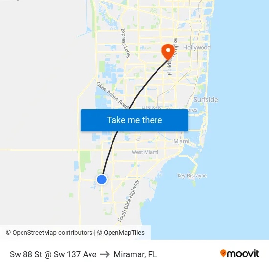 Sw 88 St @ Sw 137 Ave to Miramar, FL map