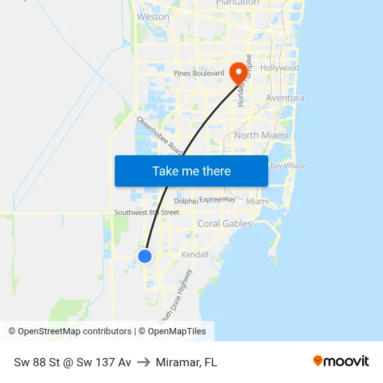 Sw 88 St @ Sw 137 Av to Miramar, FL map