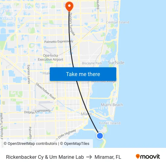Rickenbacker Cy & Um Marine Lab to Miramar, FL map