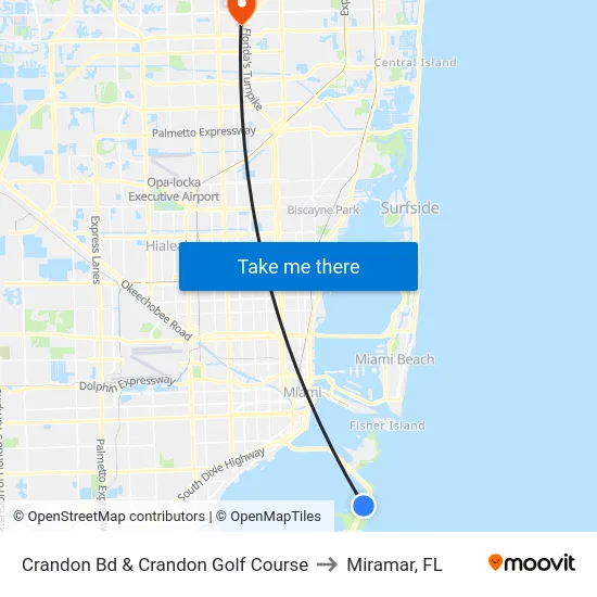 Crandon Bd & Crandon Golf Course to Miramar, FL map