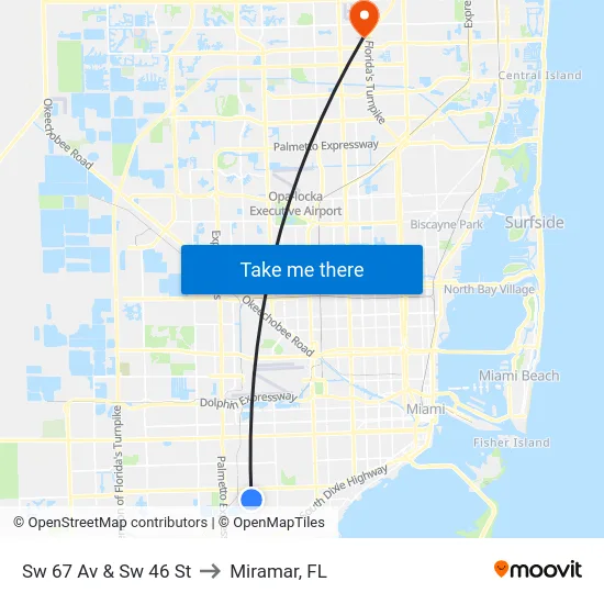 Sw 67 Av & Sw 46 St to Miramar, FL map