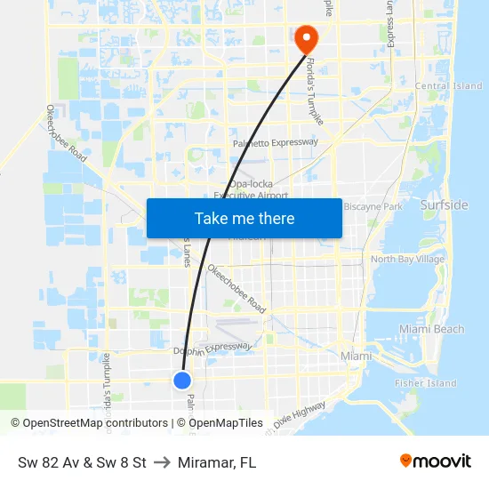 Sw 82 Av & Sw 8 St to Miramar, FL map