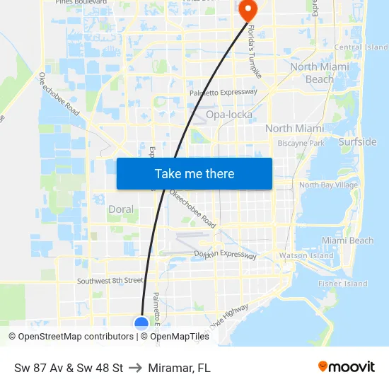 Sw 87 Av & Sw 48 St to Miramar, FL map
