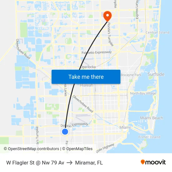 W Flagler St @ Nw 79 Av to Miramar, FL map