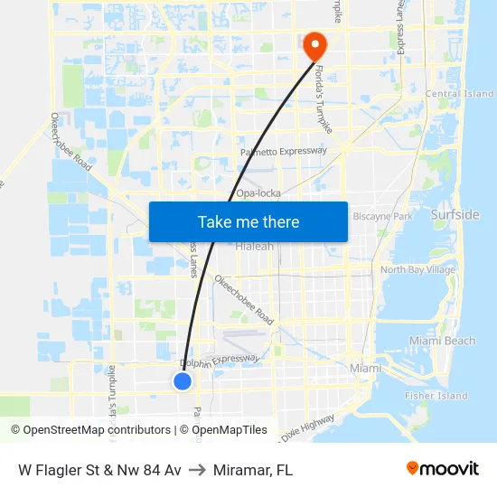 W Flagler St & Nw 84 Av to Miramar, FL map