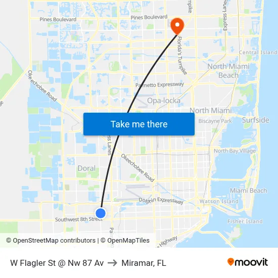 W Flagler St @ Nw 87 Av to Miramar, FL map