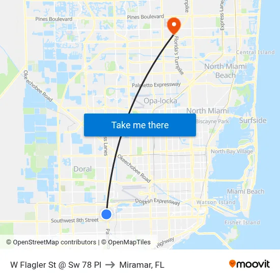 W Flagler St @ Sw 78 Pl to Miramar, FL map