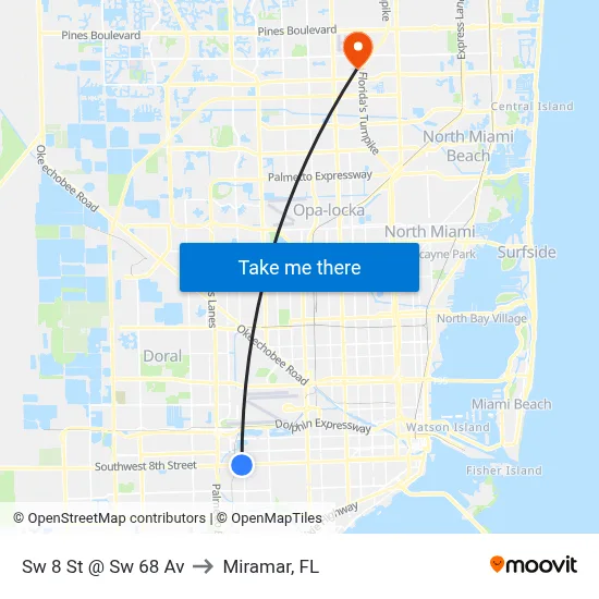Sw 8 St @ Sw 68 Av to Miramar, FL map