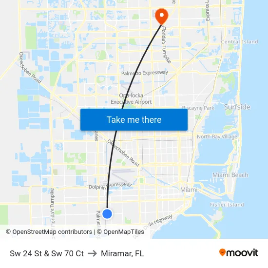 Sw 24 St & Sw 70 Ct to Miramar, FL map