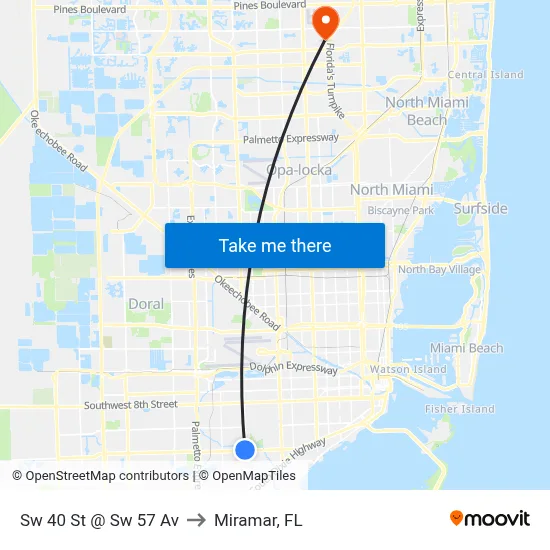 Sw 40 St @ Sw 57 Av to Miramar, FL map