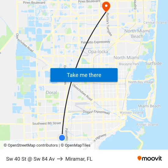 Sw 40 St @ Sw 84 Av to Miramar, FL map
