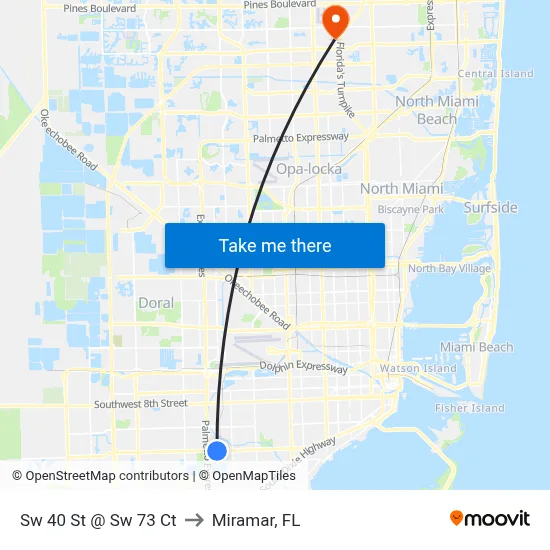 Sw 40 St @ Sw 73 Ct to Miramar, FL map