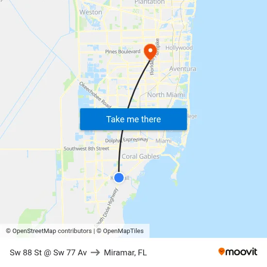 Sw 88 St @ Sw 77 Av to Miramar, FL map