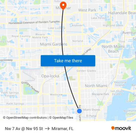 Nw 7 Av @ Nw 95 St to Miramar, FL map