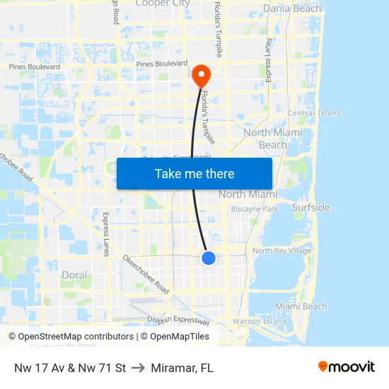 Nw 17 Av & Nw 71 St to Miramar, FL map