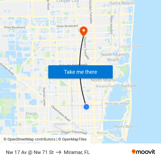 Nw 17 Av @ Nw 71 St to Miramar, FL map