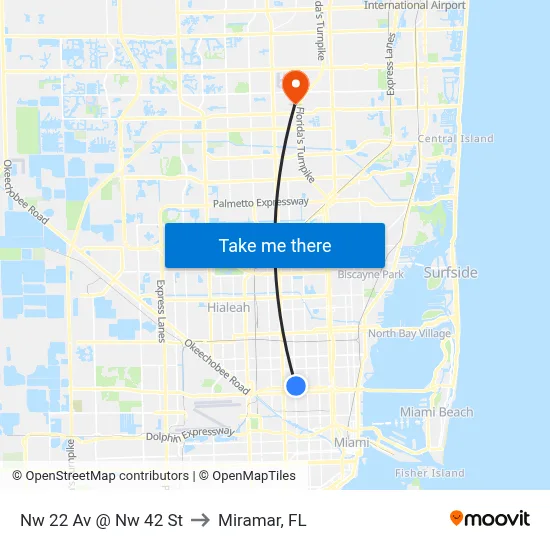 Nw 22 Av @ Nw 42 St to Miramar, FL map