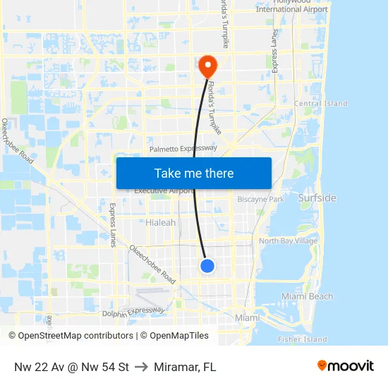 Nw 22 Av @ Nw 54 St to Miramar, FL map