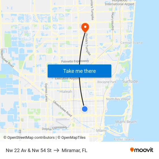 Nw 22 Av & Nw 54 St to Miramar, FL map