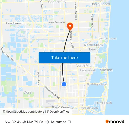 Nw 32 Av @ Nw 79 St to Miramar, FL map