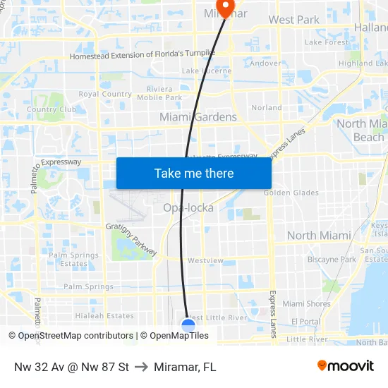 Nw 32 Av @ Nw 87 St to Miramar, FL map