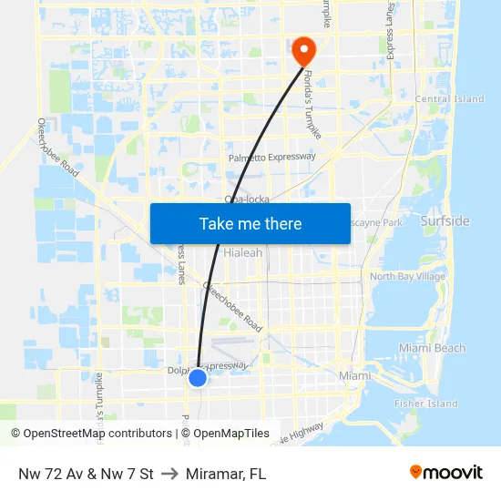 Nw 72 Av & Nw 7 St to Miramar, FL map