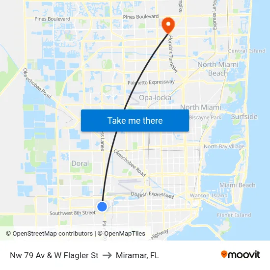 Nw 79 Av & W Flagler St to Miramar, FL map
