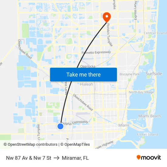 Nw 87 Av & Nw 7 St to Miramar, FL map