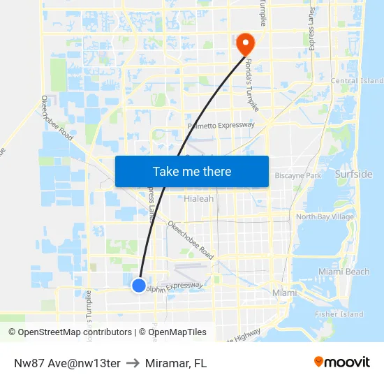 Nw87 Ave@nw13ter to Miramar, FL map