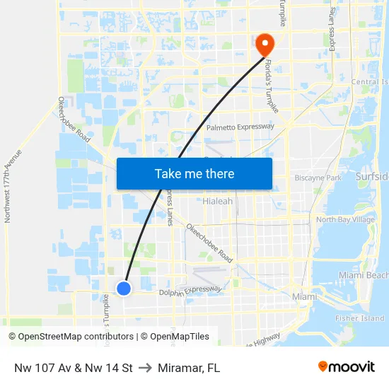Nw 107 Av & Nw 14 St to Miramar, FL map