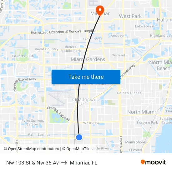 Nw 103 St & Nw 35 Av to Miramar, FL map