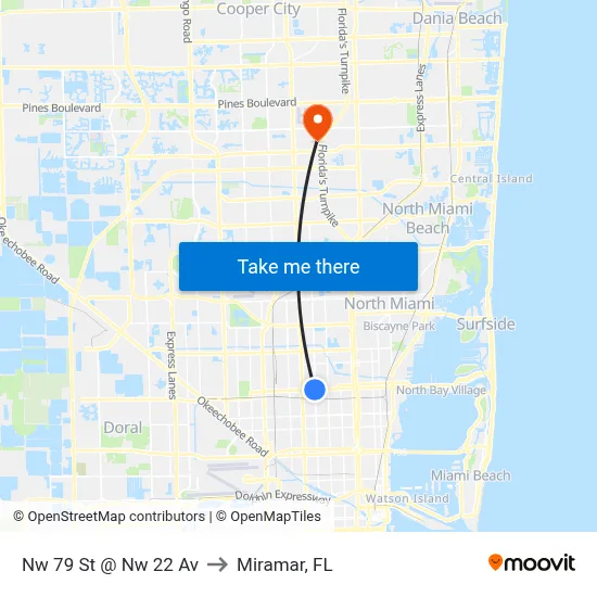 Nw 79 St @ Nw 22 Av to Miramar, FL map