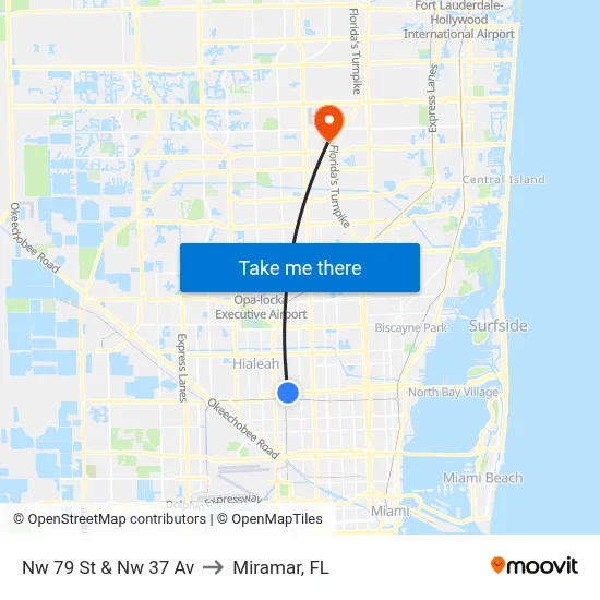 Nw 79 St & Nw 37 Av to Miramar, FL map